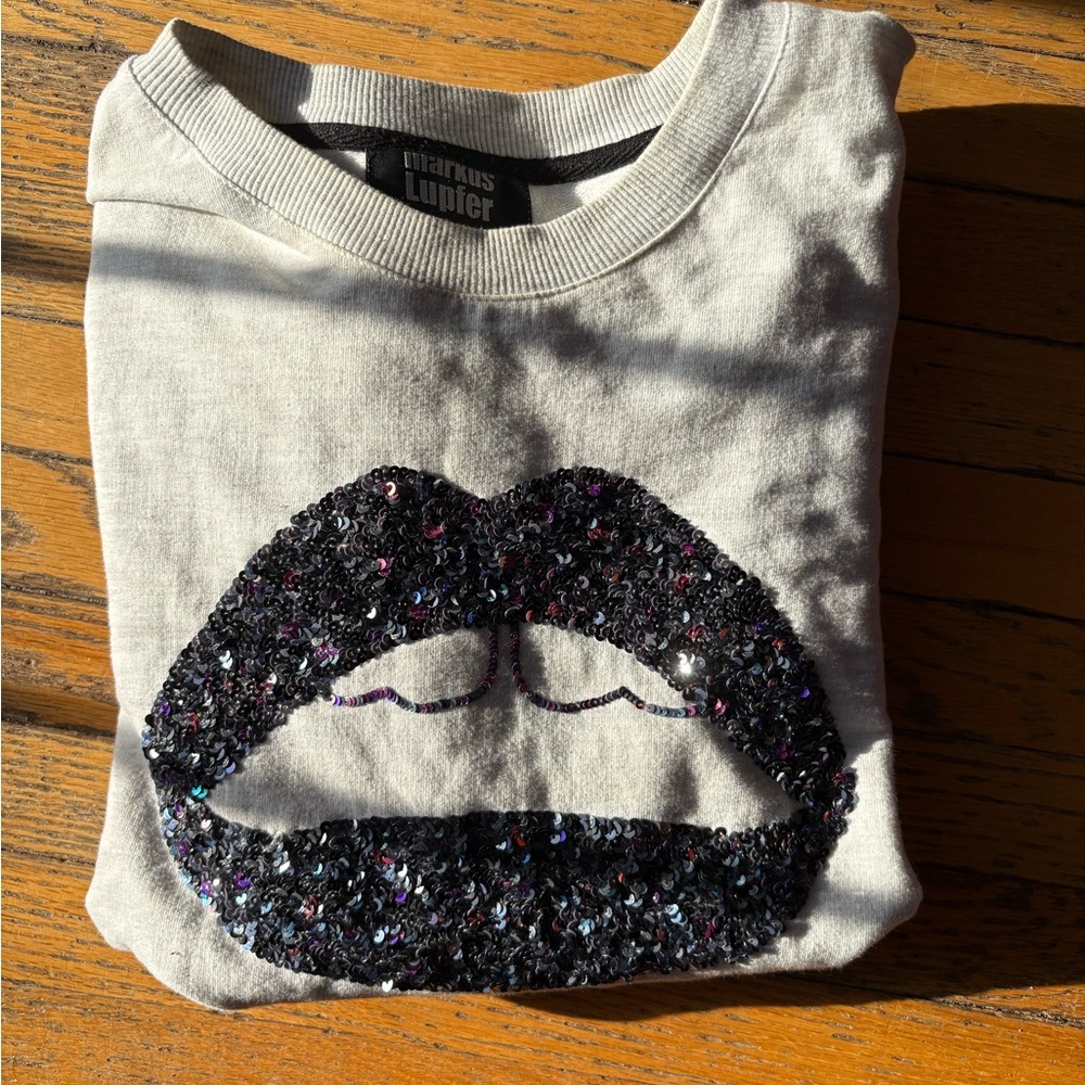 Iconic Markus Lupfer sequin lips sweatshirt